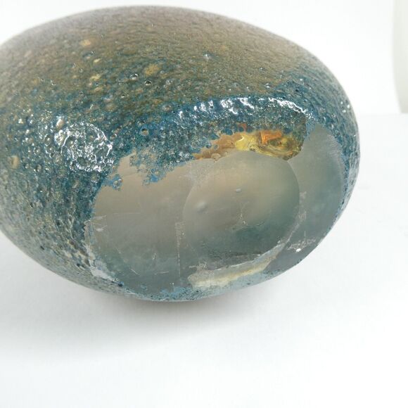 Art Glass Vase Thick Blown Glass Marigold Iridescent Textured - Picture 10 of 14